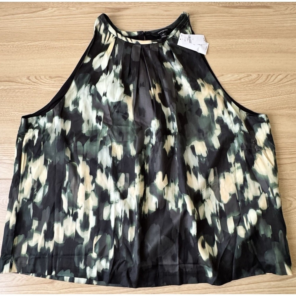 NWT Banana Republic Factory XL Abstract Floral Sleeveless Blouse Black Green
